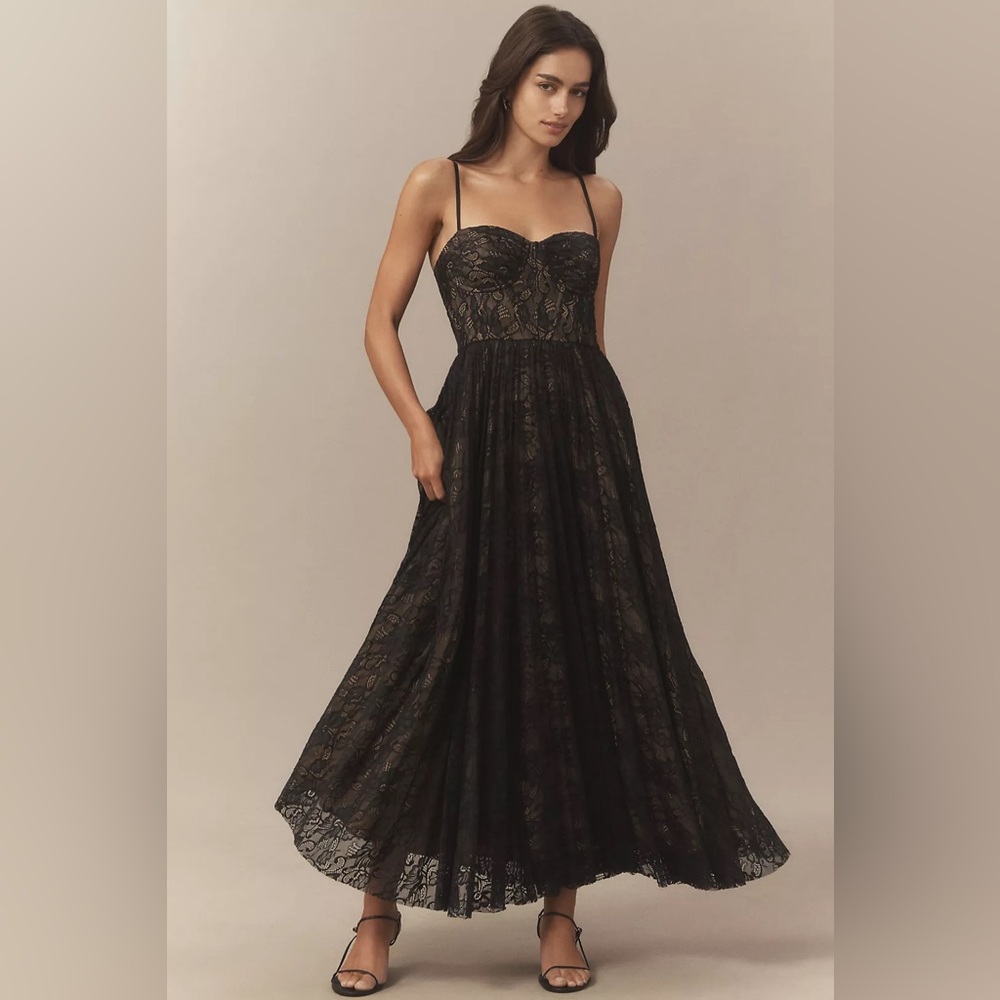 Hutch Amara Corset Pleated Lace Midi Dress